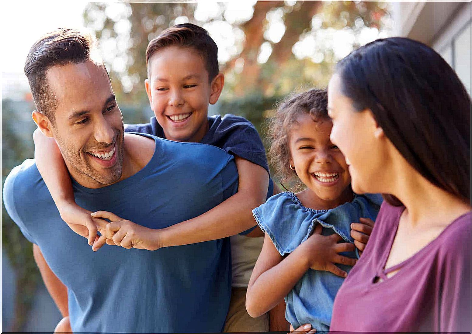 A happy family with two small children