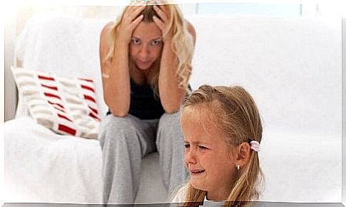 frustrated mom and little girls crying