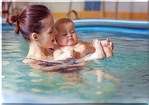 Baby swimming is fun and enjoyable