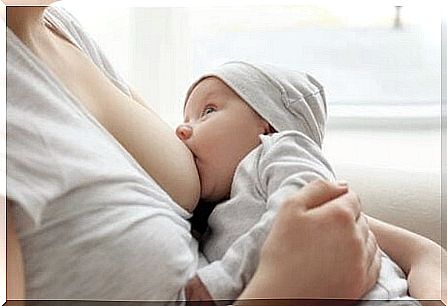 A baby is breastfeeding