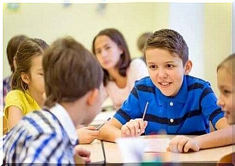 children talking in class