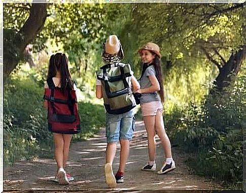 Three children on a camping trip 