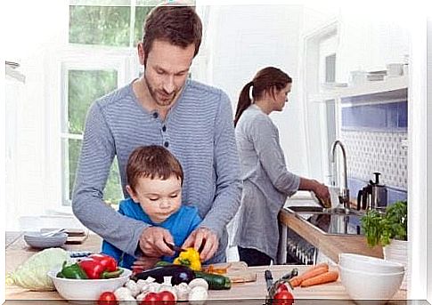 The whole family enjoys working as a team in the kitchen