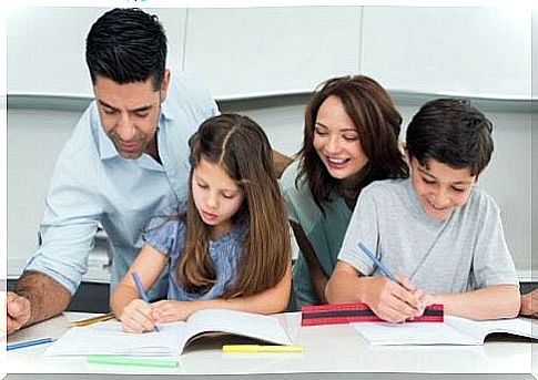 Parents help children with homework