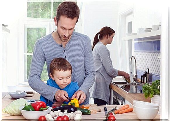 Father and son cooking