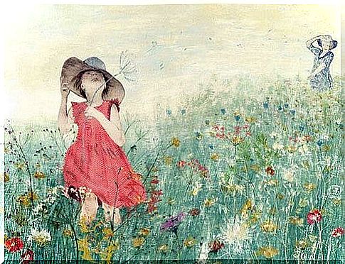 girl running on a meadow