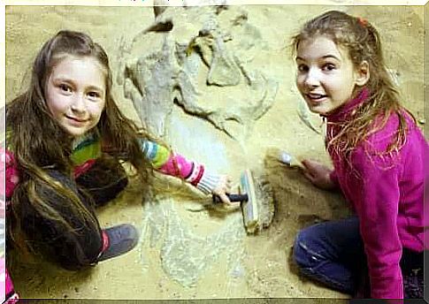 Two girls in an archeological museum