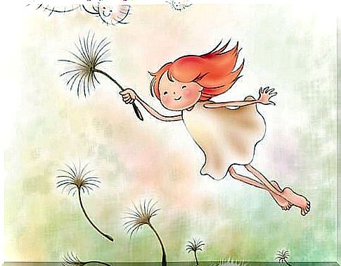 animation of girl flying with a plant